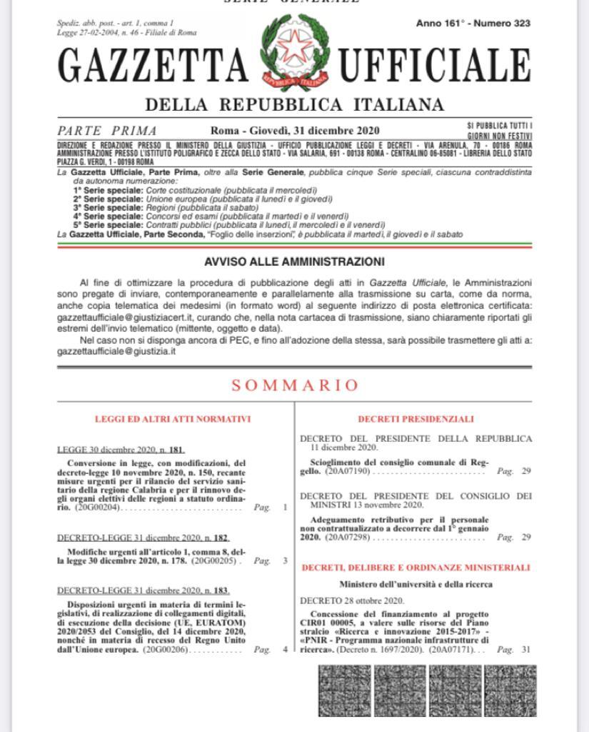 PUBBLICATO IL DPCM SULL'ADEGUAMENTO DEL TRATTAMENTO ECONOMICO