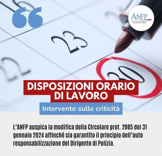 DISPOSIZIONI ORARIO DI LAVORO- INTERVENTO SULLE CRITICITA’