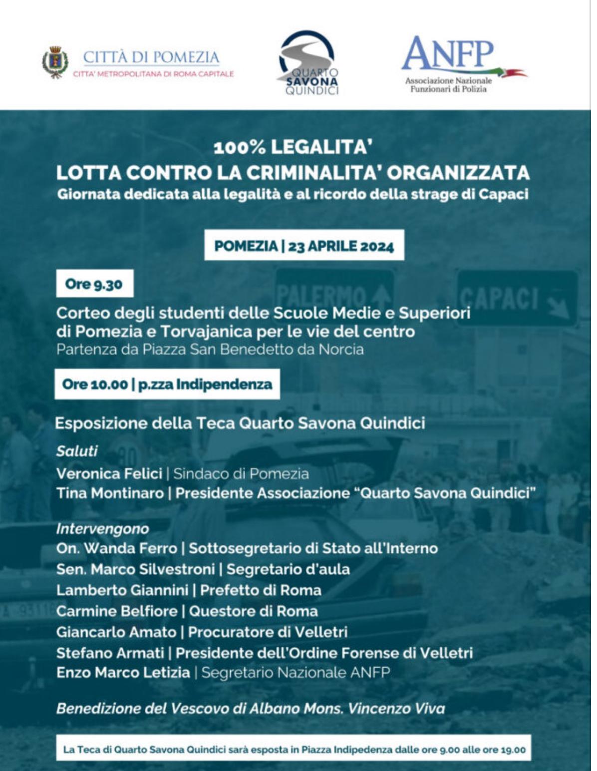 POMEZIA, 23 APRILE 2024: 100% LEGALITA’ – LOTTA CONTRO LA CRIMINALITA’