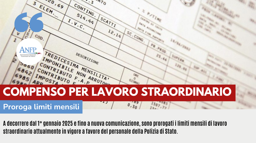 COMPENSO PER LAVORO STRAORDINARIO - PROROGA LIMITI MENSILI