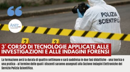 3° CORSO DI TECNOLOGIE APPLICATE ALLE INVESTIGAZIONI E ALLE INDAGINI FORENSI