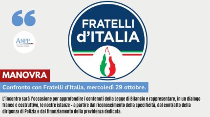 MANOVRA: CONFRONTO CON FRATELLI D'ITALIA, MERCOLEDI' 29 OTTOBRE ORE 14.00
