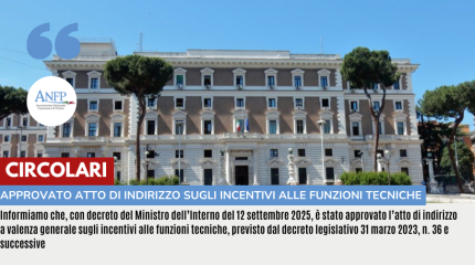 CIRCOLARI: APPROVATO ATTO DI INDIRIZZO SUGLI INCENTIVI ALLE FUNZIONI TECNICHE