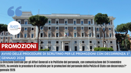 AVVIO DELLE PROCEDURE DI SCRUTINIO PER LE PROMOZIONI CON DECORRENZA 1° GENNAIO 2026