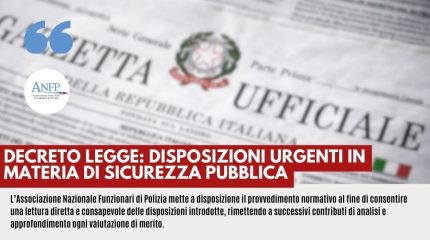 DECRETO LEGGE: DISPOSIZIONI URGENTI IN MATERIA DI SICUREZZA PUBBLICA