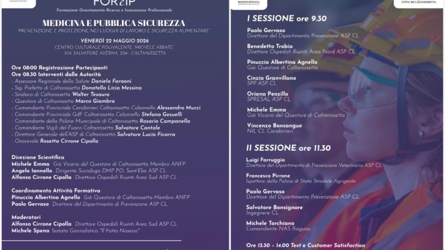 CONVEGNO SU MEDICINA E PUBBLICA SICUREZZA: CALTANISSETTA, 22 MAGGIO ORE 8.00