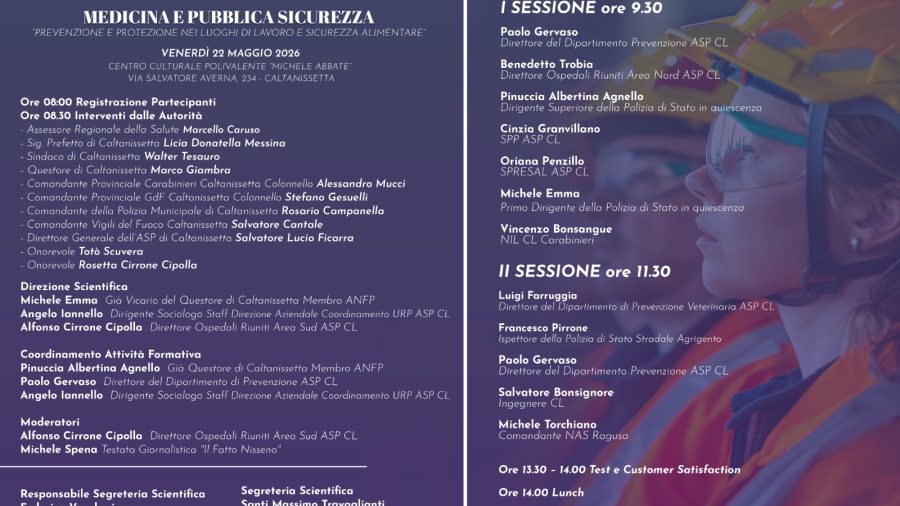 CONVEGNO SU MEDICINA E PUBBLICA SICUREZZA: CALTANISSETTA, 22 MAGGIO ORE 8.00