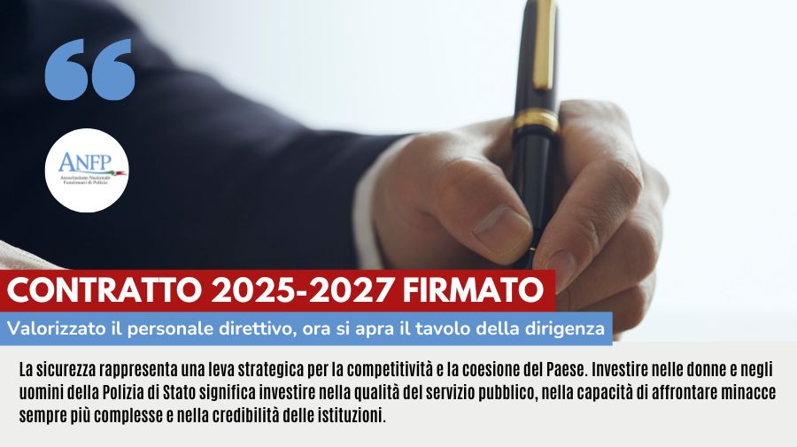CONTRATTO 2025/2027 FIRMATO: VALORIZZATO IL PERSONALE DIRETTIVO, ORA SI APRA IL TAVOLO DELLA DIRIGENZA