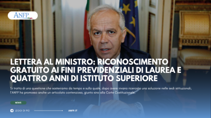 LETTERA AL MINISTRO: RICONOSCIMENTO GRATUITO AI FINI PREVIDENZIALI DI LAUREA E QUATTRO ANNI DI ISTITUTO SUPERIORE