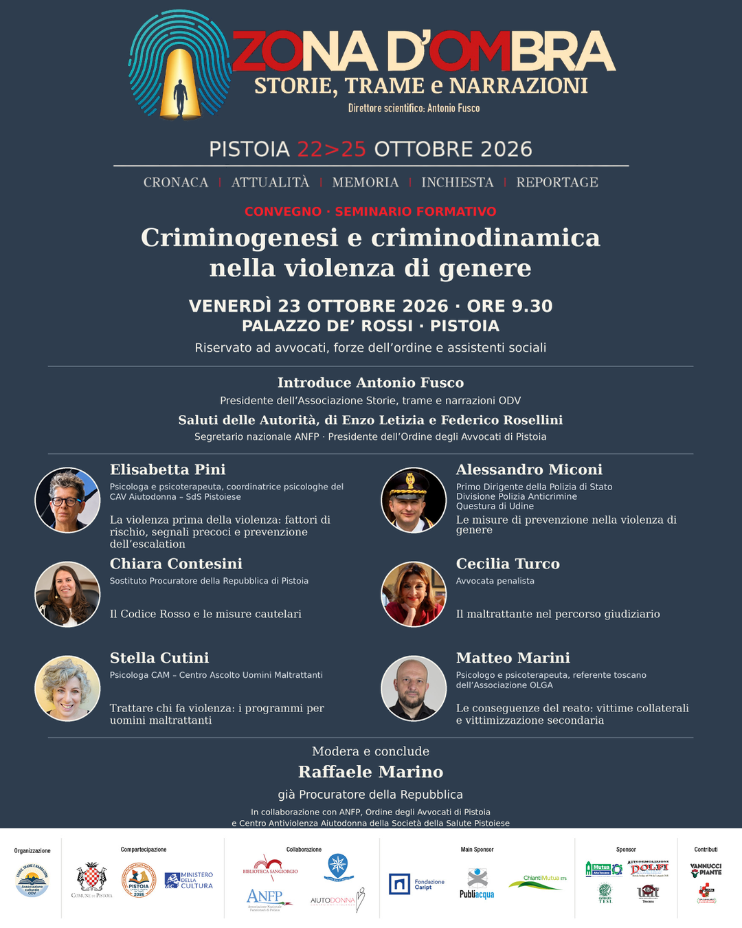 PISTOIA, 23 OTTOBRE ORE 9:30 CONVEGNO: CRIMINOGENESI E CRIMINODINAMICA NELLA VIOLENZA DI GENERE