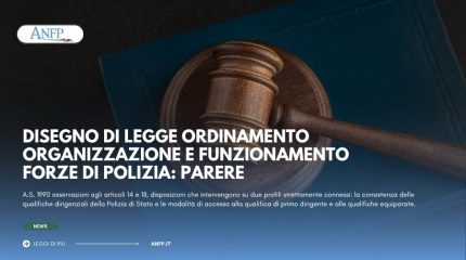 DISEGNO DI LEGGE ORDINAMENTO ORGANIZZAZIONE E FUNZIONAMENTO FORZE DI POLIZIA: PARERE