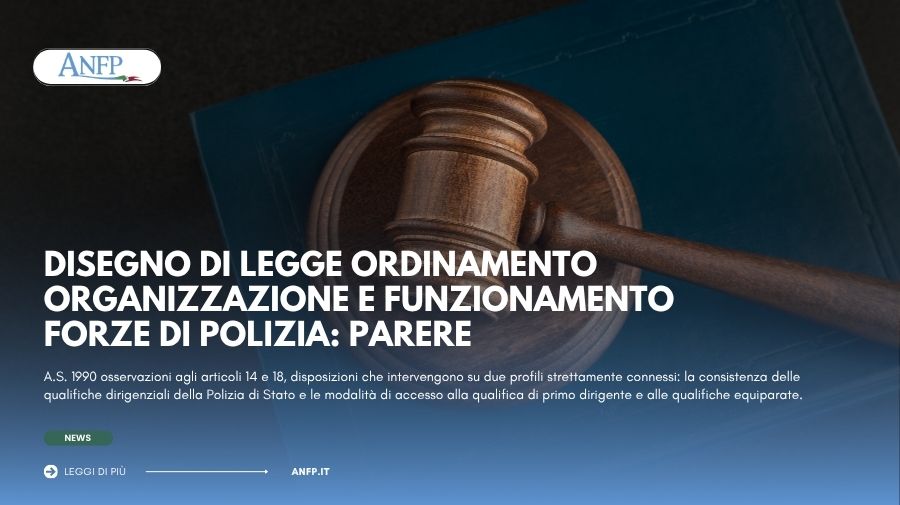 DISEGNO DI LEGGE ORDINAMENTO ORGANIZZAZIONE E FUNZIONAMENTO FORZE DI POLIZIA: PARERE